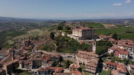 amazing aerial of the small italian town guarene with old historical buildings