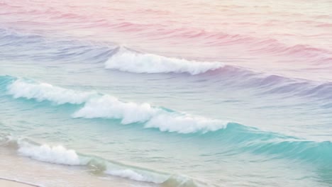 a serene coastal view capturing gentle waves and dreamy colors at sunset, evoking a calming and tranquil atmosphere by the shoreline