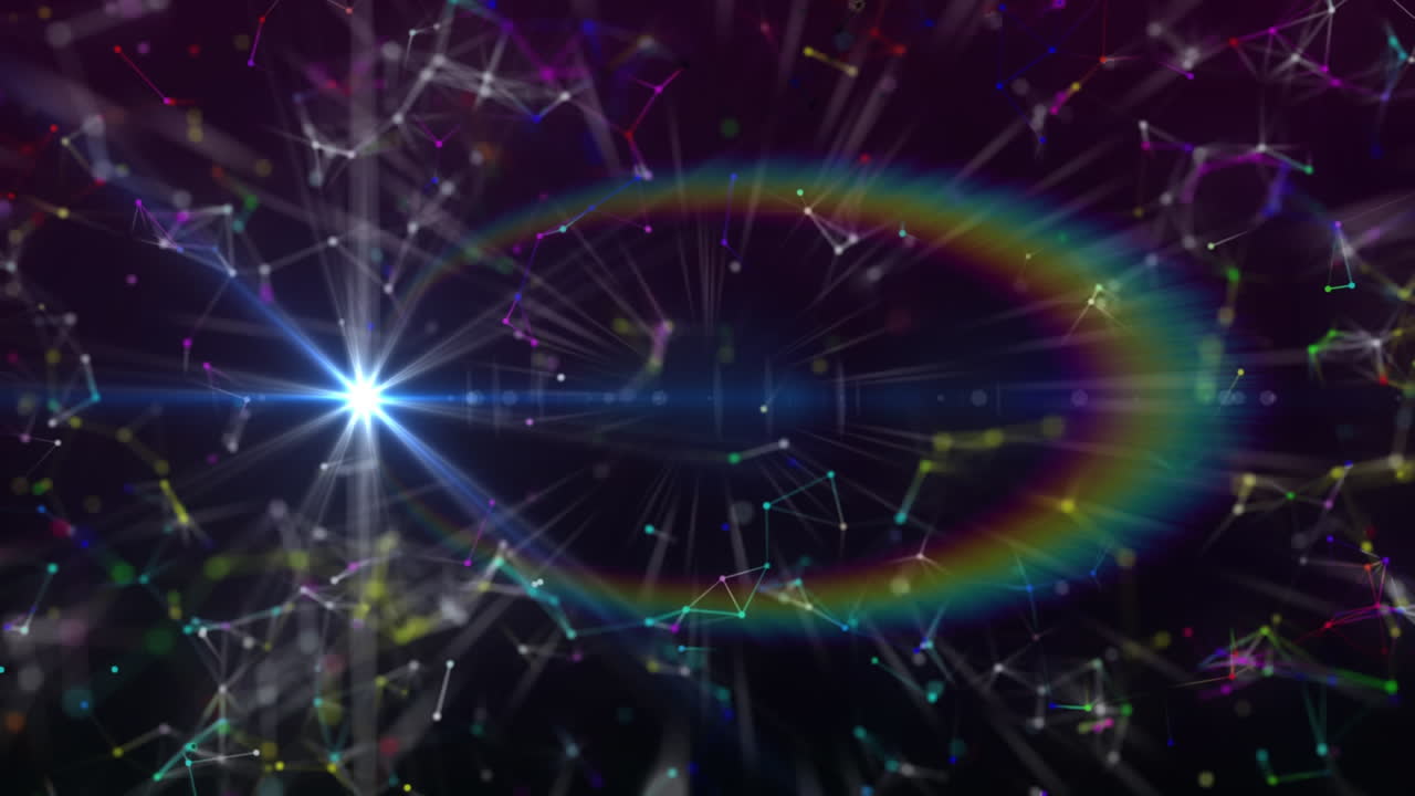 animación de redes de conexiones y luz brillante con prisma