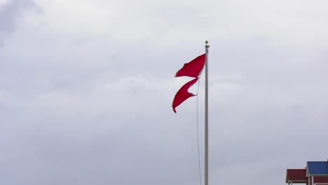 Doppelte-Rote-Fahnen,-Die-Auf-Gefährliche-Meeresbrandung-Hinweisen,-Schwimmen-Verboten