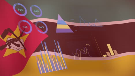 animación del procesamiento de datos estadísticos contra el fondo de la bandera de mozambique