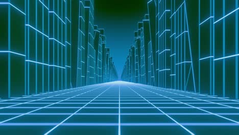 3d wireframe city street loop animation