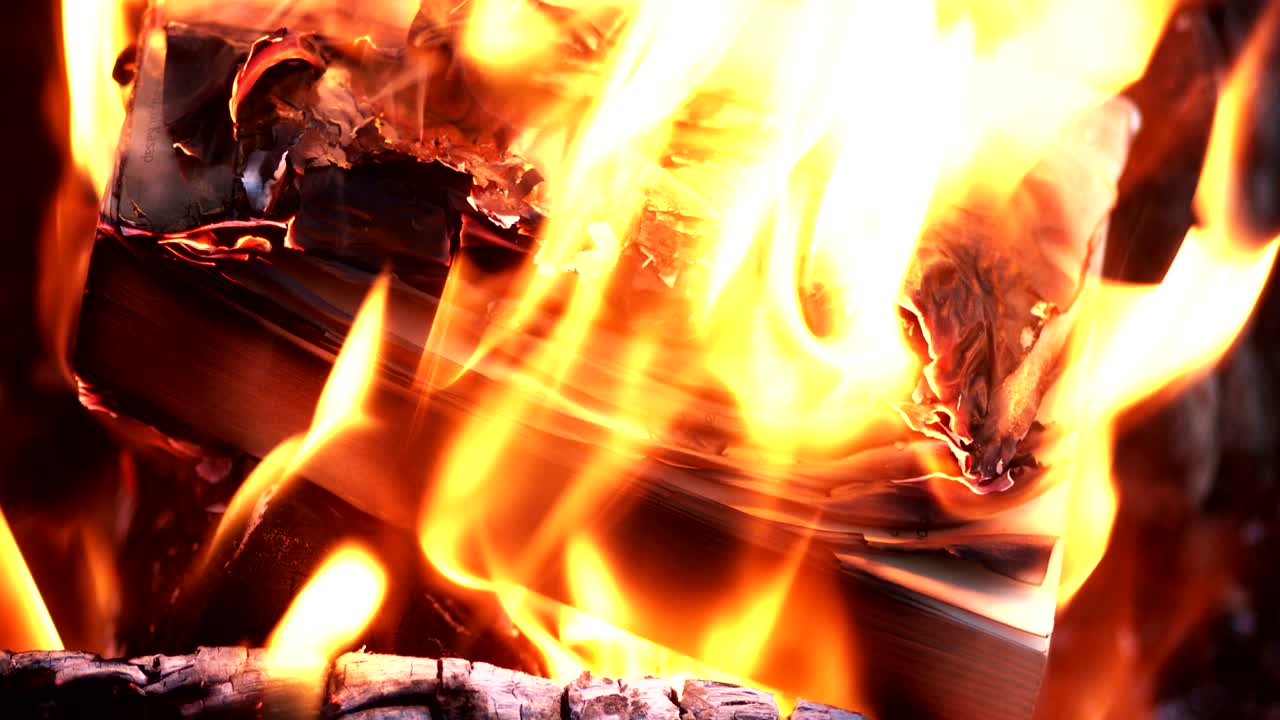 el libro arde en el fuego de la chimenea