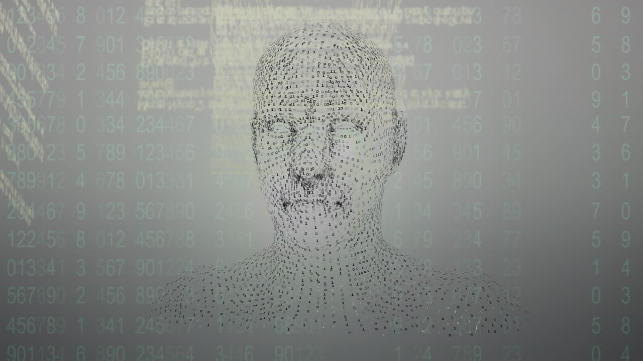 Animatie van gegevensverwerking over een digitaal mens