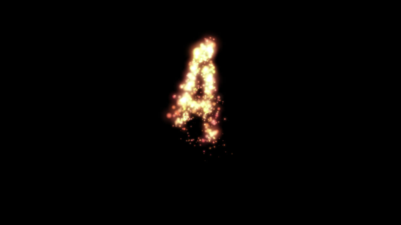 Glowing golden fire number four on transparent background