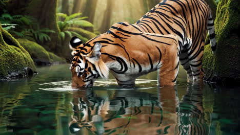 tiger drinking water in the jungle