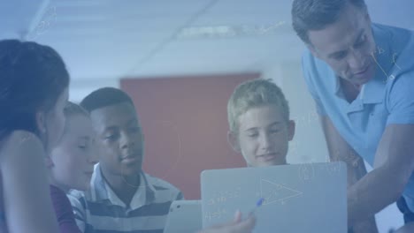 animation of mathematical equations over schoolchildren using laptop