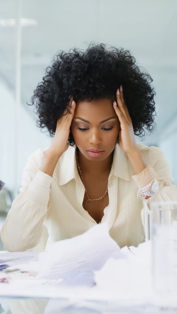 A Woman's Frustration Captured: Exploring Stress and Overwhelm in a Professional Environment Through Two Powerful Frames