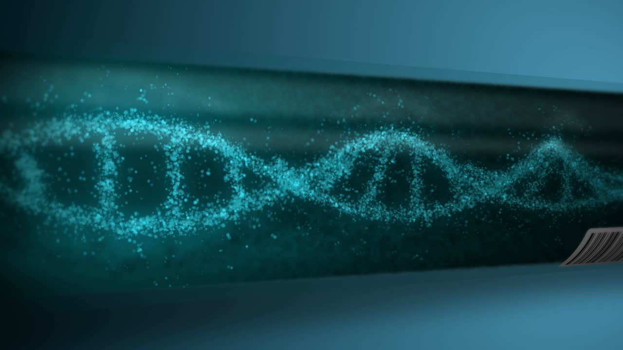 DNA molecule in test tube. DNA helix as a symbol for genetics. Test equipment. Medicine and technology concept. Loop animation.