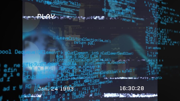 Animation of data processing and globe over black background