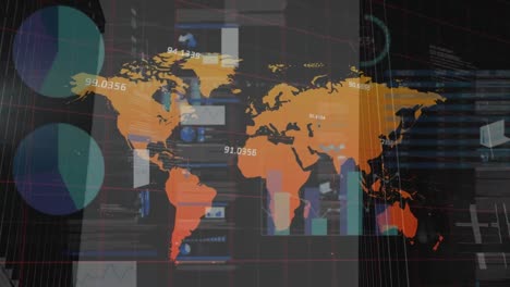 Animación-Del-Mapa-Mundial-Sobre-Estadísticas-Con-Procesamiento-De-Datos