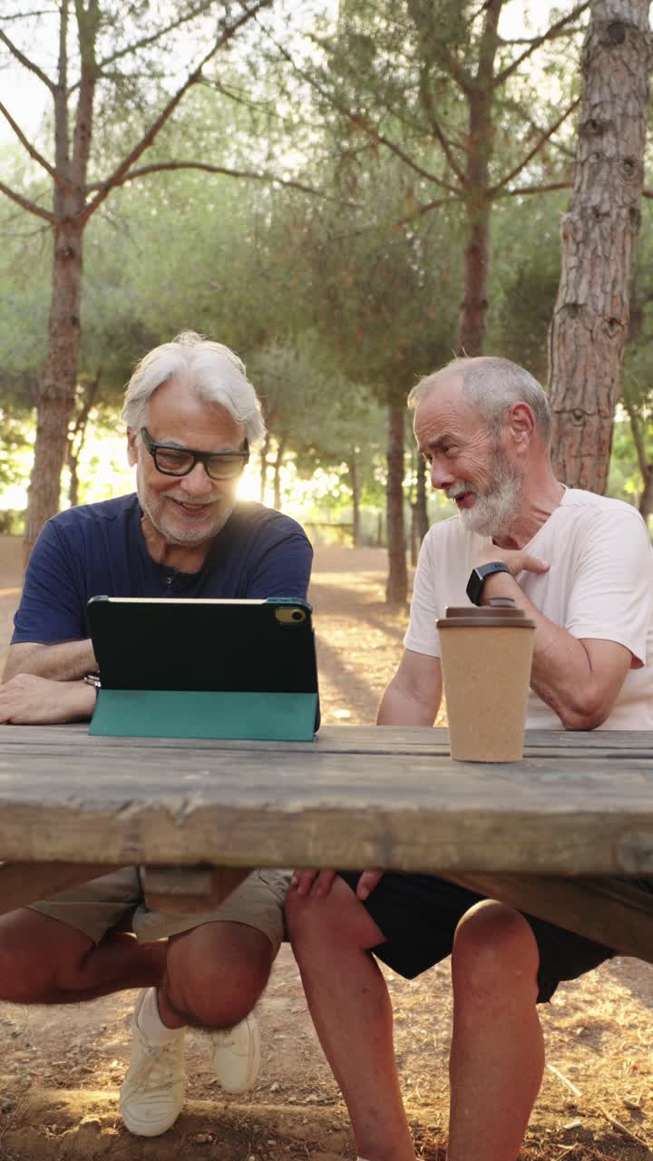 Older Men Using Tablet in Park