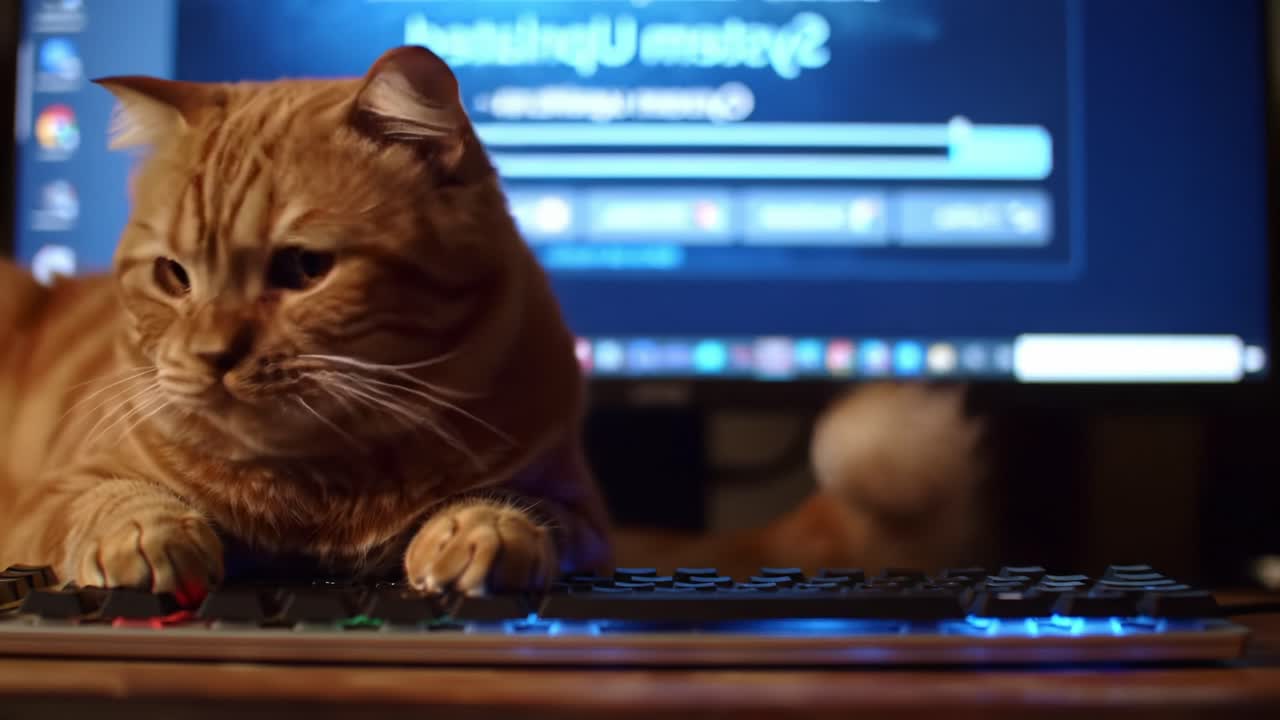 Curious Cat Engages with Keyboard, Captivated by the Digital World, Showcasing Its Playful Nature in a Cozy Home Setting