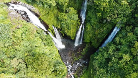 Bali-Fidschi-Wasserfall-In-Der-Grünen,-Lebendigen-Regenwaldantenne