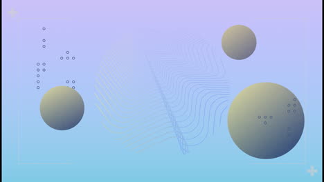 animación de esferas y formas sobre fondo violeta y azul pastel