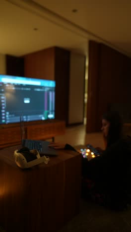 person working from home at night