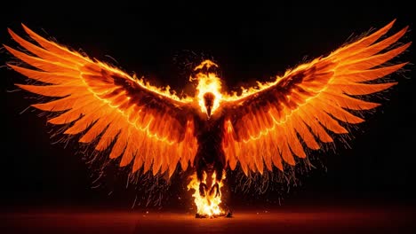 a majestic flaming phoenix rising from ashes with fiery wings symbolizes rebirth, strength, and transformation in a stunning visual display of power and beauty