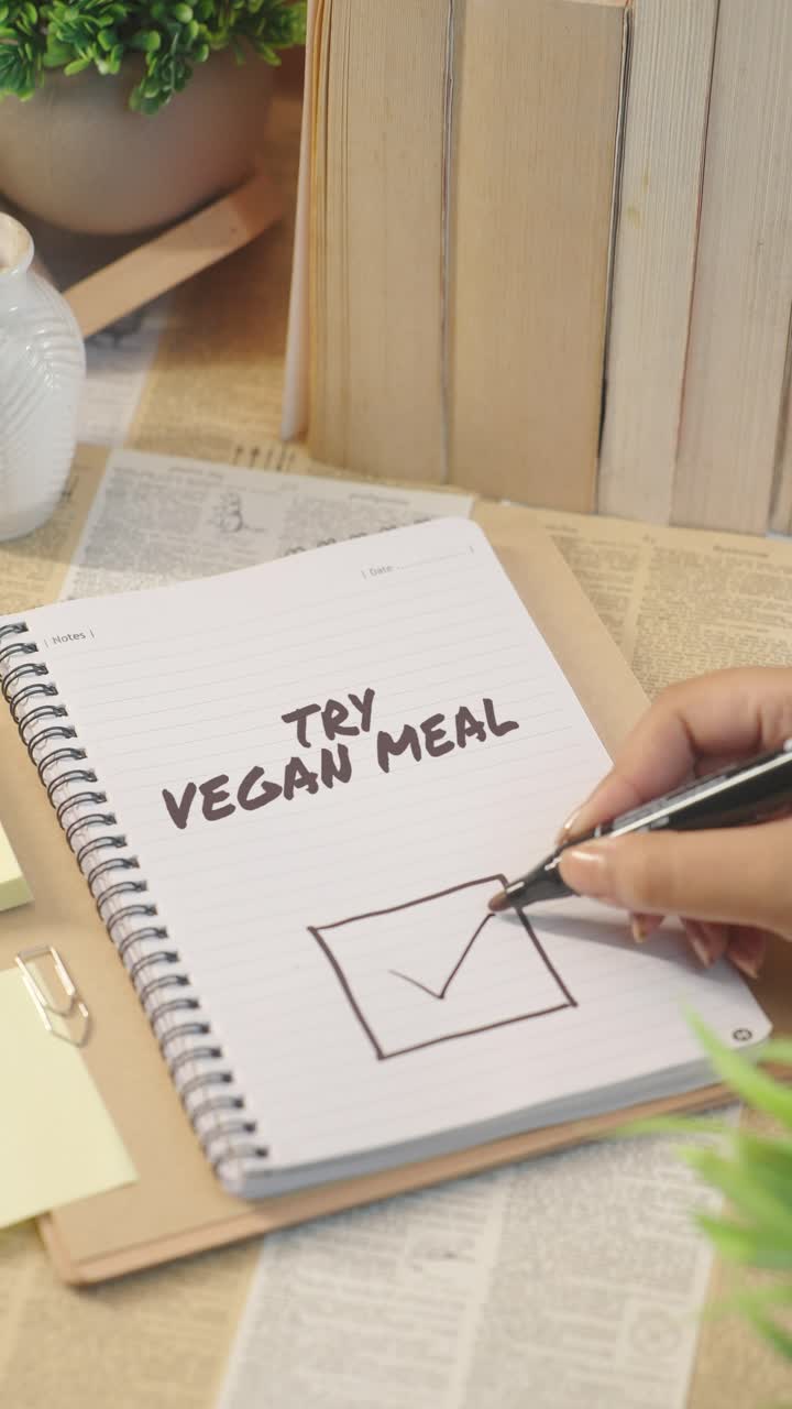 VERTICAL VIDEO OF TICKING OFF TRY VEGAN MEAL FROM CHECKLIST