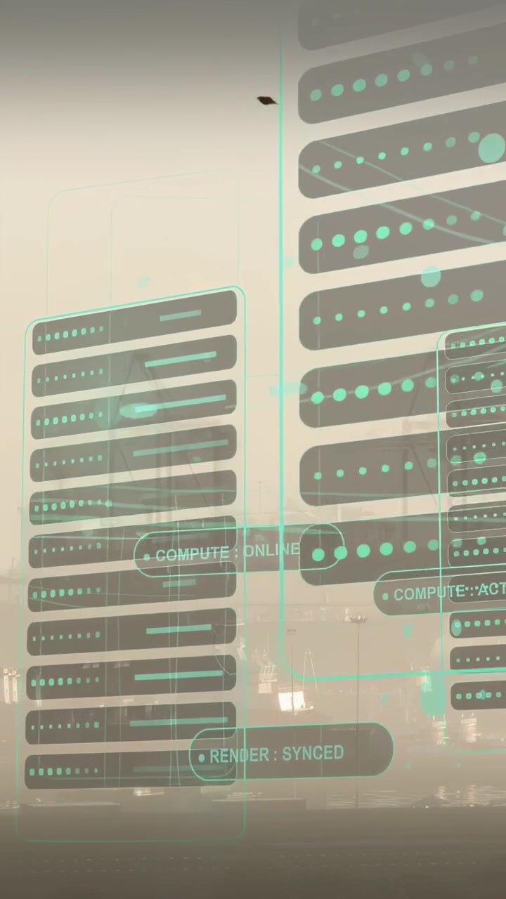Vertical video: Panel appearing teal holo UI sliding links pulsing badges updating for monitoring