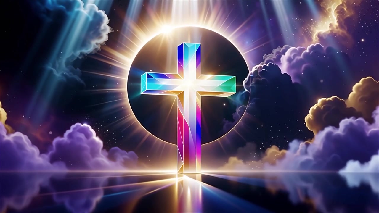 Croce Cristiana Luce Celestiale Sfondo per il Culto.