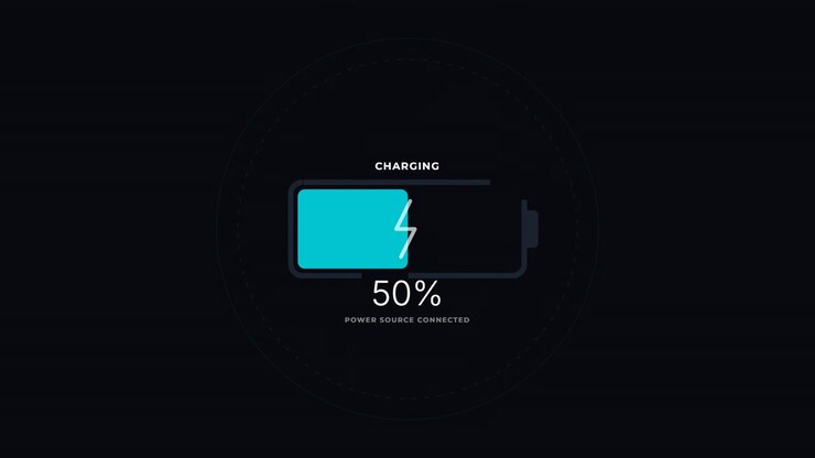 Indicatore digitale di progresso della ricarica della batteria su sfondo scuro