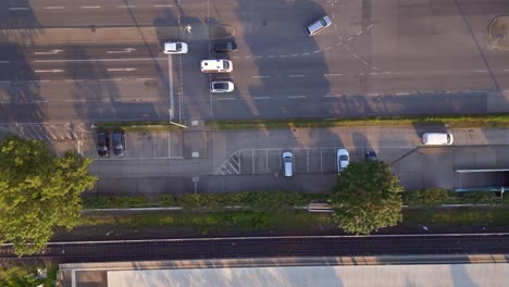 Car-on-multi-lane-road-Berlin-evening-sunset