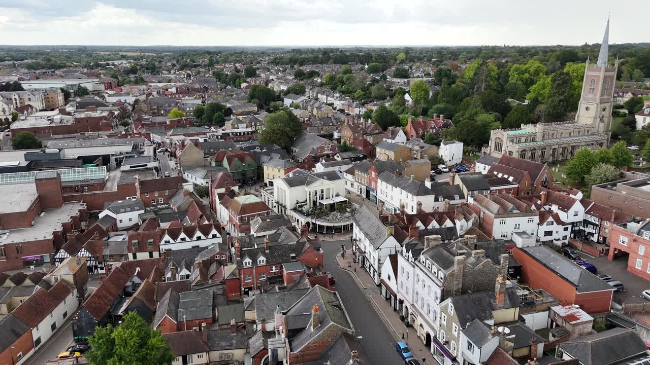 Aerial View of a Quaint Town with Historic Architecture