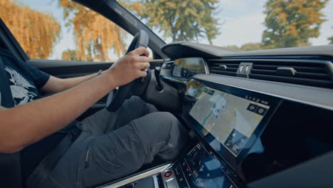 Audi rides using its innovations. Audi drives on the highway using a navigator