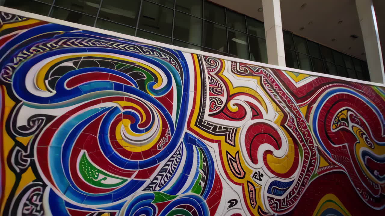 Colorful Mosaic Mural on Modern Building Facade
