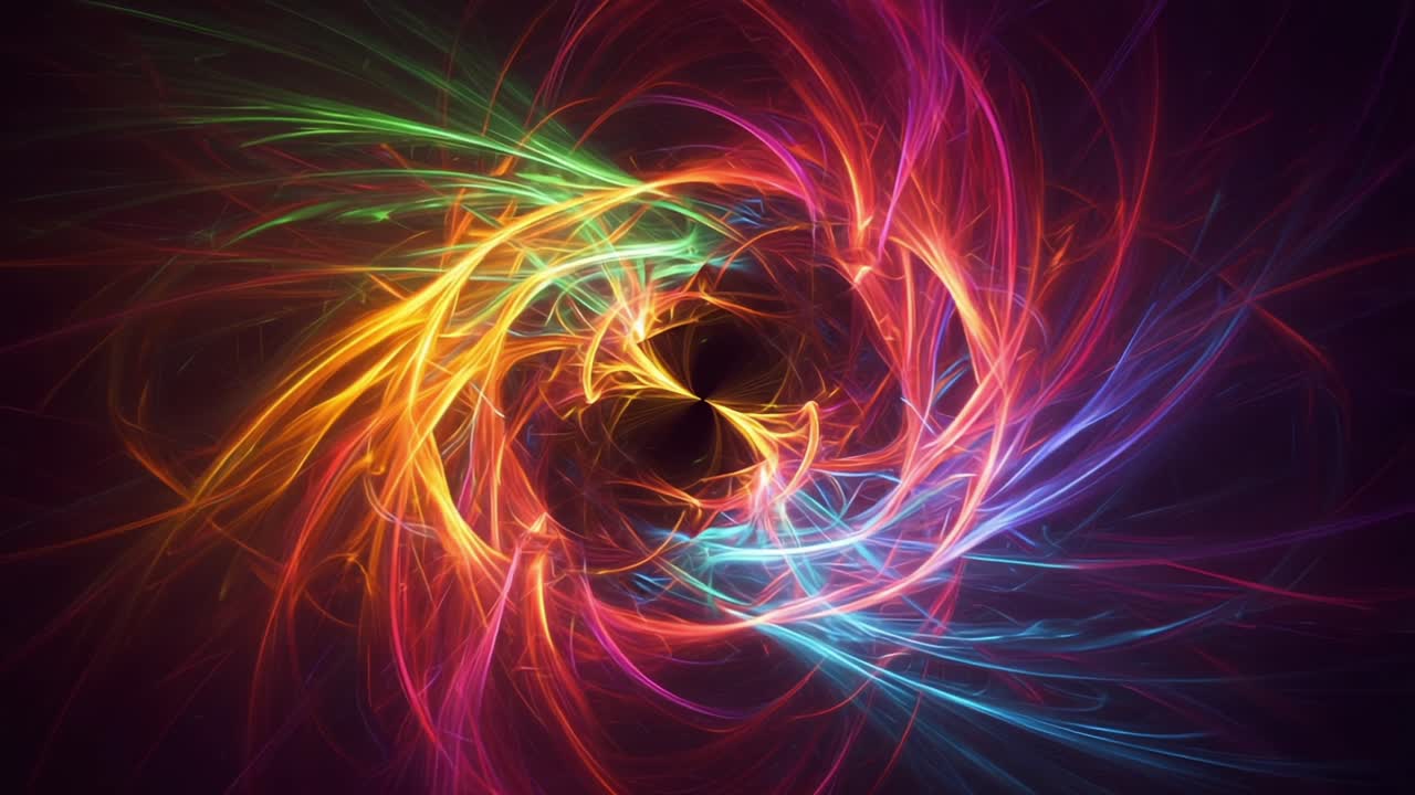 Dynamic Swirl of Colorful Light Trails Creating a Mesmerizing Visual Effect in a Dark Background, Capturing the Essence of Motion and Energy