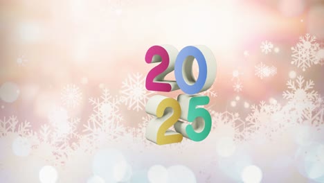 Animation-of-2025-text-and-christmas-decorations-in-background