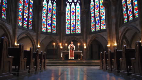 inside a historic church during a service