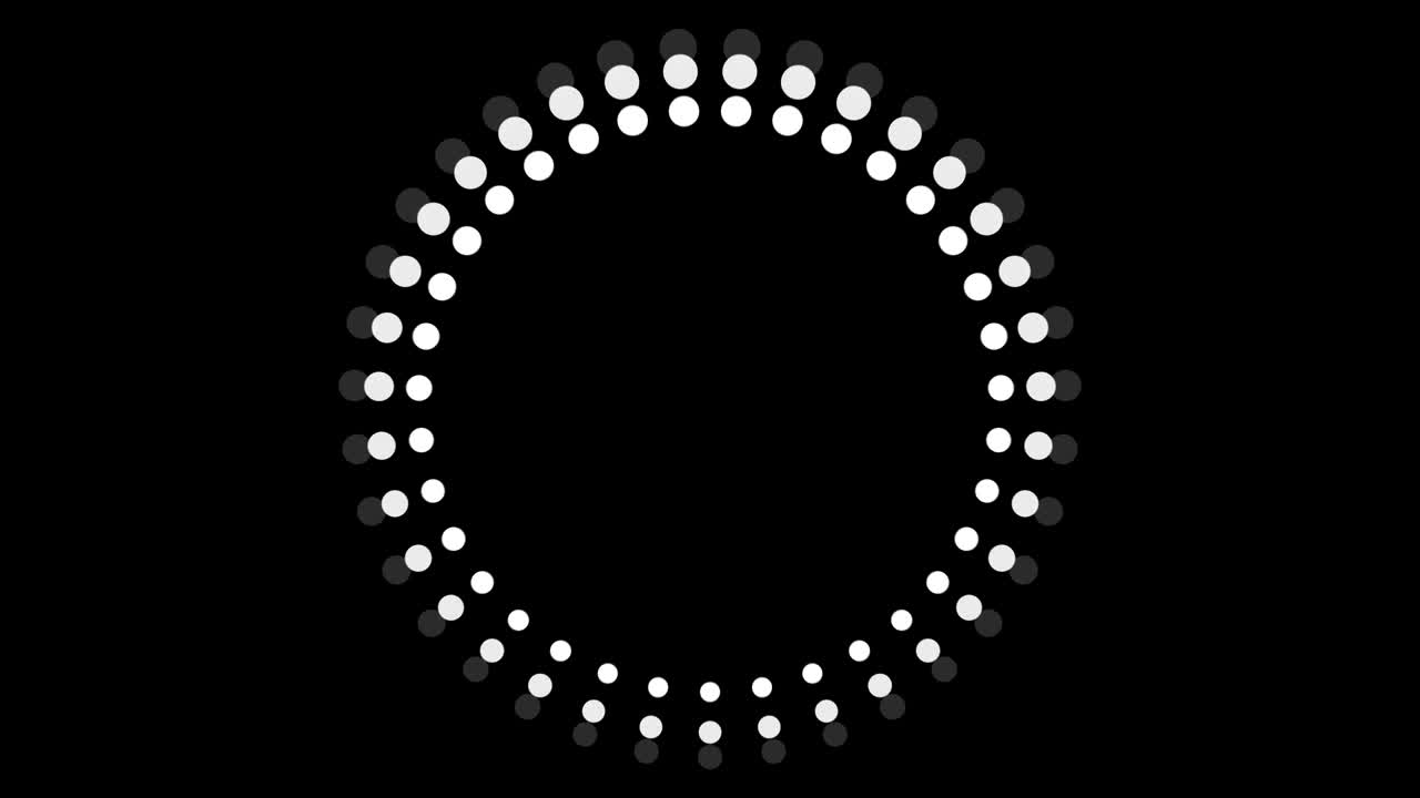 video gráfico de movimiento 4k con puntos redondos en negro, medio tono abstracto con fondo en movimiento, puntos en fondo blanco, punto gráfico blanco en círculo