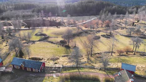 aerial - asens by culture reserve in smaland, sweden, wide shot forward