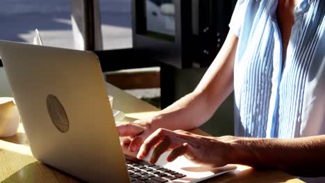 Smiling-businesswoman-using-laptop