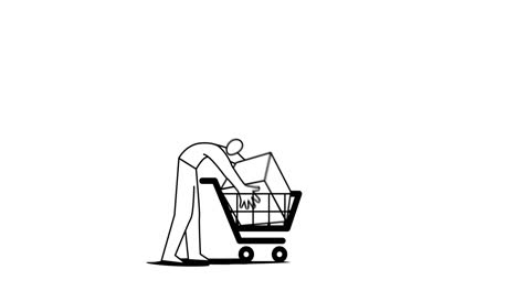 소비자가 쇼핑 트롤리로 가고 있습니다.