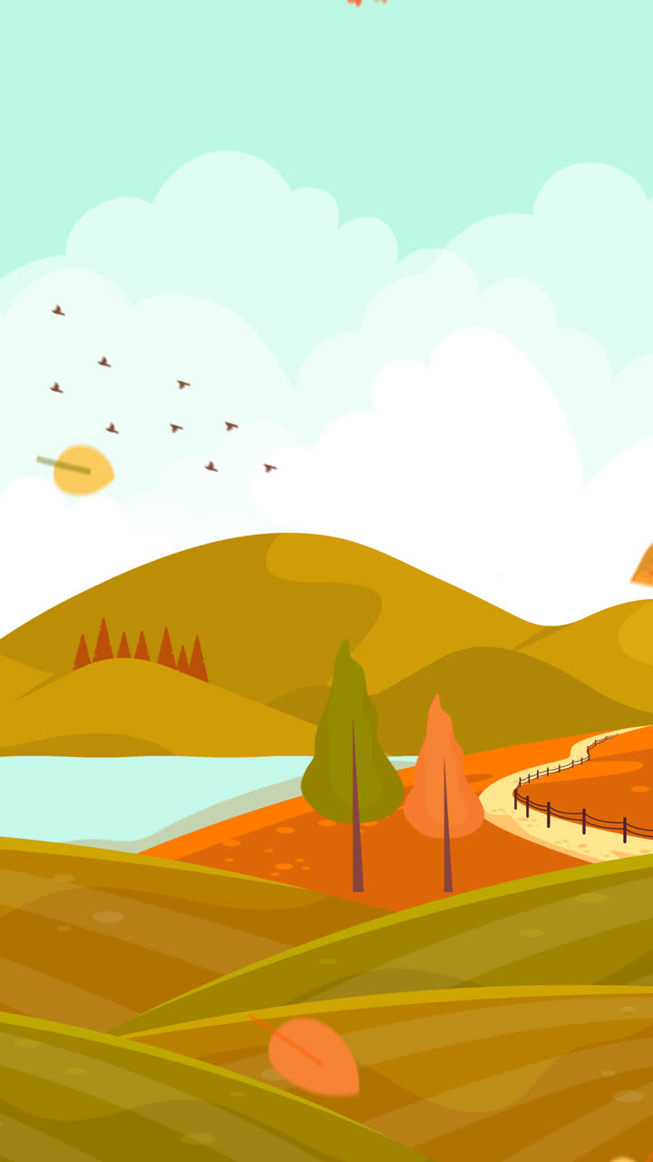 una animación de diseño plano vista de otoño con árboles