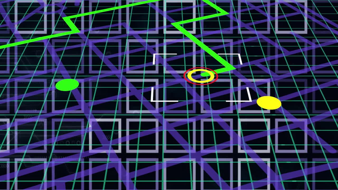 animación de cuadrados sobre mapa de la ciudad en fondo negro