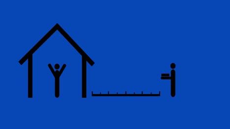 contactless delivery animation with ruler in-between people due to coronavirus chroma key blue