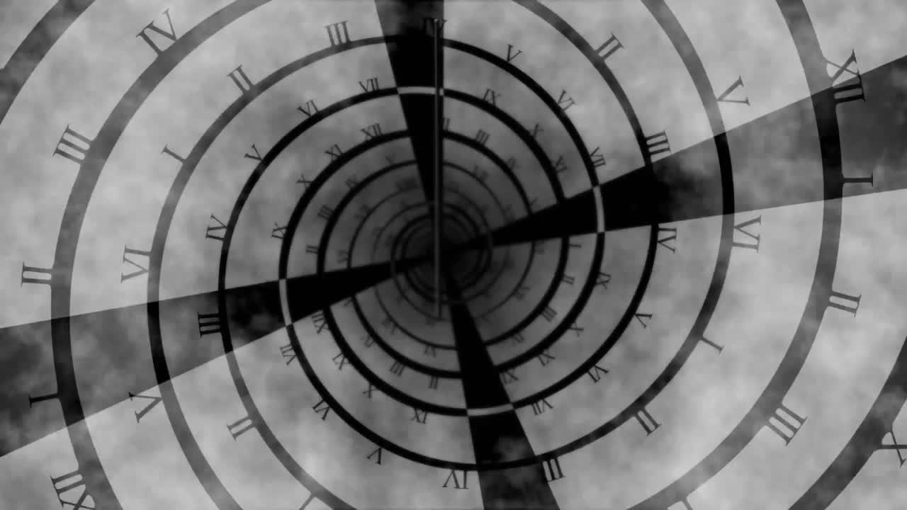 회색 배경에 회전하는 로마 숫자에 대한 음성 거품에 대한 텍스트  ⁇