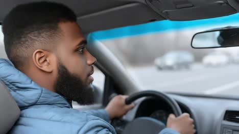 man driving a car