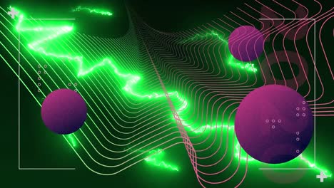 Animation-Von-Schnittstellenverarbeitungsdaten-Mit-Grünen-Elektrischen-Strömen,-Parallelen-Kurven-Und-Kugeln