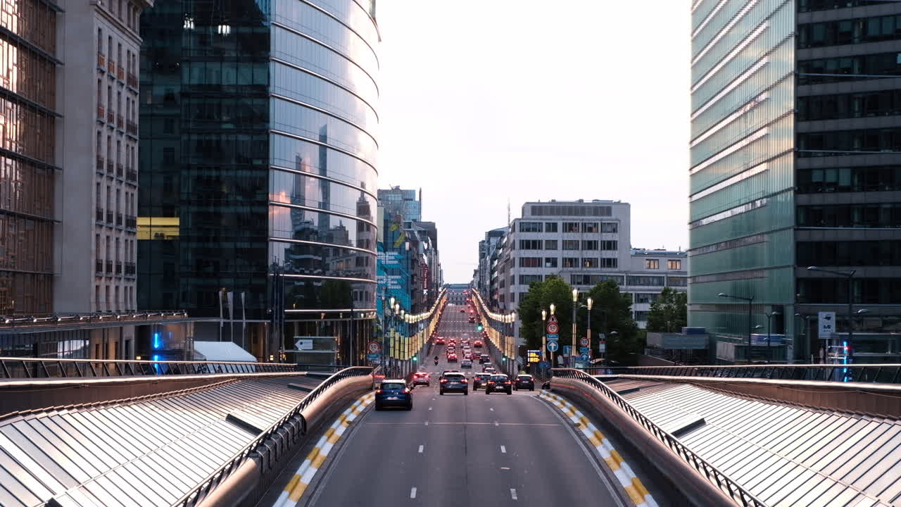 Brussels, Belgium - December 2, 2022: Cars moving on the Rue de la Loi in the city centre