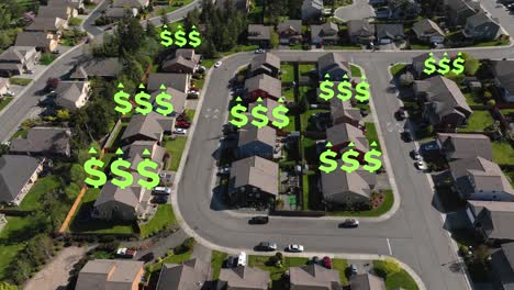 aerial view of rising house prices in a residential suburb