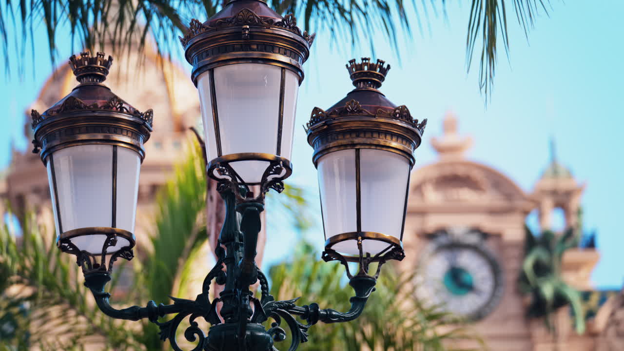 The facade of the Monte Carlo Casino with the blue sky on the background