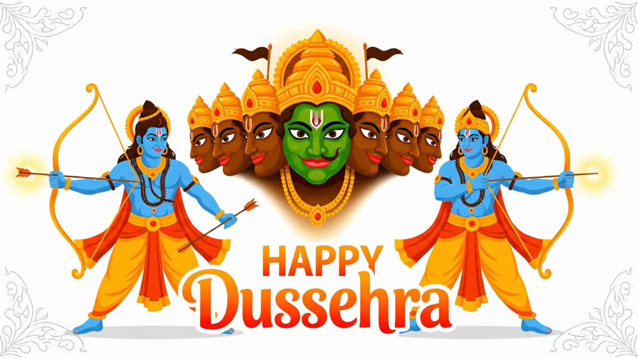 Lord Rama sconfigge Ravana in occasione del felice festival di Dussehra.
