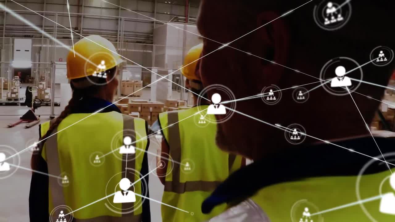 animación de la red de conexiones entre diversas personas en el almacén