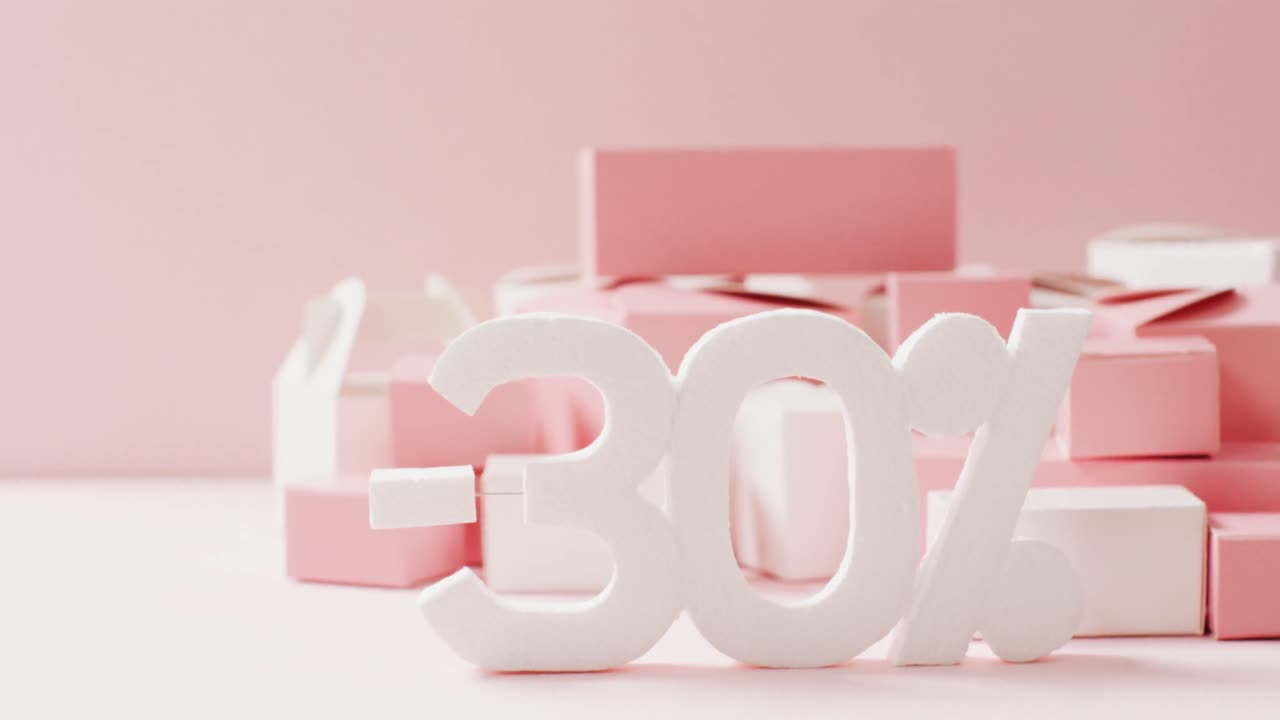 분홍색 바탕에 분홍색과  ⁇ 색 선물 상자를 가진  ⁇ 색 텍스트의 30%를 빼고