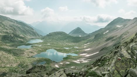 panning shot of the estanyets d'anglos from above in the pyrenees