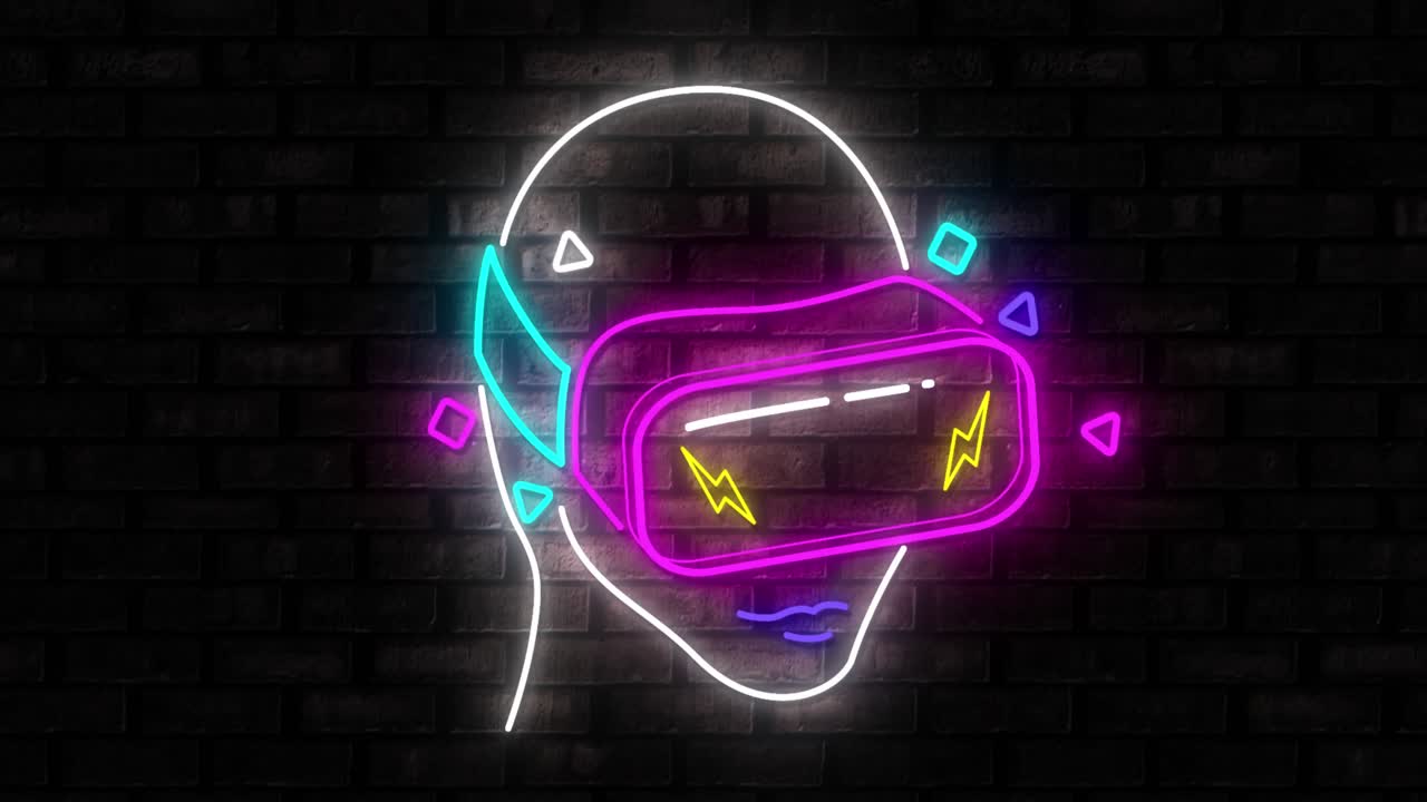 Icone gaming al neon su sfondo nero 4K